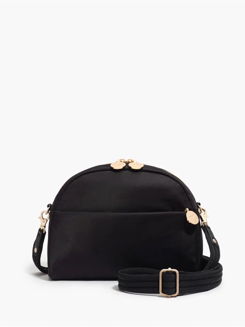 Lo & Sons Nouvelle Black Crossbody with Gold Hardware and Lavender interior